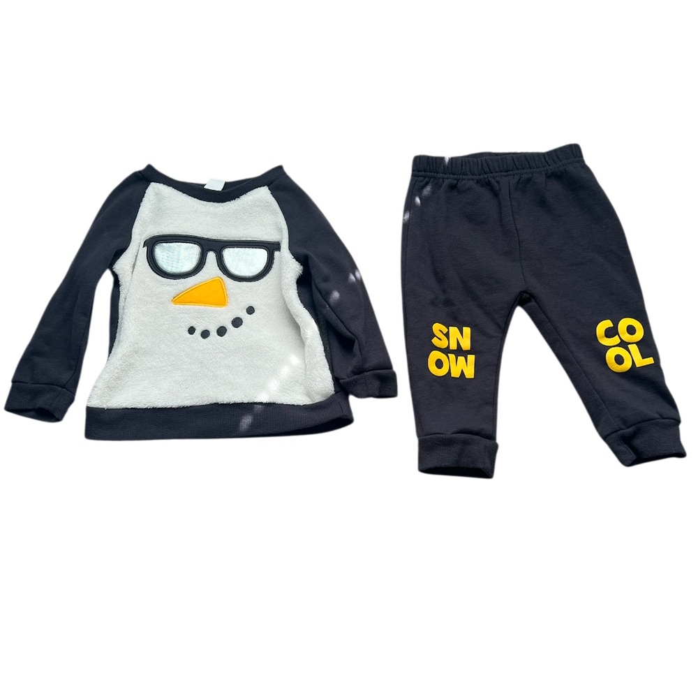 Kids Grey and White Snowman Two Piece Outfit with Yellow Accents